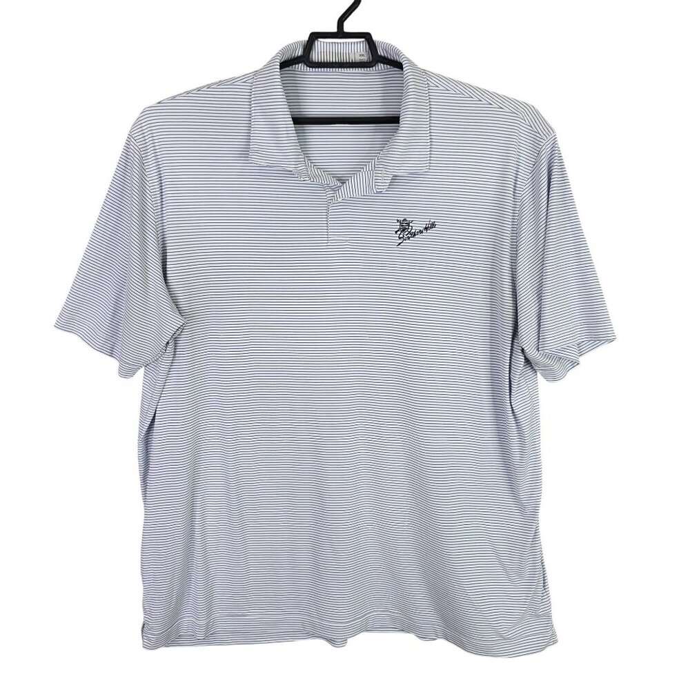 Mens Peter Millar White & Blue Striped Polo Shirt Short Sleeve Polyester XXL